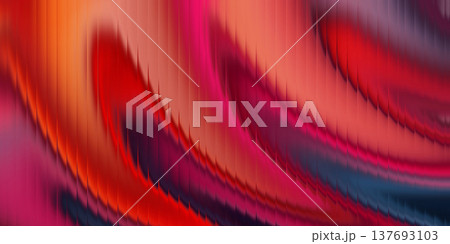 Abstract red pink ribbed glass flowing wave texture background with glowing gradient light. 137693103