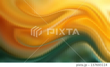 Abstract golden yellow green ribbed glass flowing wave texture background with glowing gradient light. Abstract golden yellow green ribbed glass flowing wave texture background with glowing gradient light. 137693114