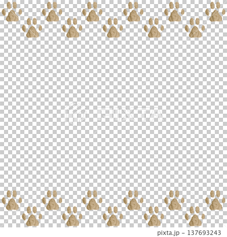 [Beige paw print top and bottom frame] Hand-embroidered illustration material 137693243