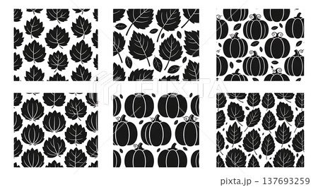 Black Solid Autumn Themed Seamless Tessellating Pattern Silhouettes 137693259