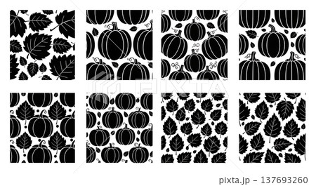 Black Solid Autumn Themed Seamless Tessellating Pattern Silhouettes 137693260