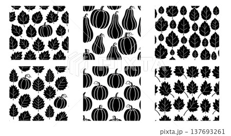 Black Solid Autumn Themed Seamless Tessellating Pattern Silhouettes 137693261