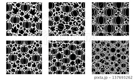 Black Solid Autumn Themed Seamless Tessellating Pattern Silhouettes 137693262