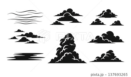 Black Solid Autumn Cloud Formation Silhouette Shapes Set of Six 137693265