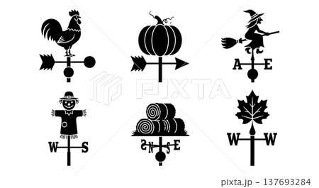 Black Solid Autumn Themed Weather Vane Silhouette Collection 137693284