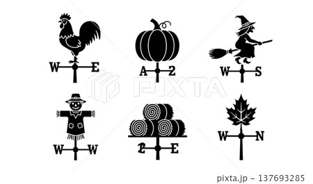 Black Solid Autumn Themed Weather Vane Silhouette Collection 137693285