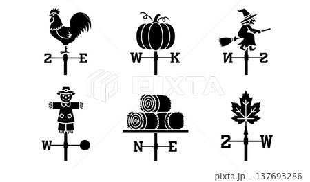 Black Solid Autumn Themed Weather Vane Silhouette Collection Black Solid Autumn Themed Weather Vane Silhouette Collection 137693286