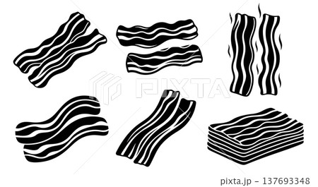 Black Solid Bacon Silhouettes Set of Six on White Background 137693348