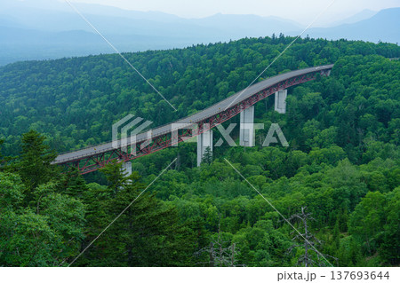 北海道三国峠 松見大橋と大雪山の原生林の風景 北海道三国峠 松見大橋と大雪山の原生林の風景 137693644
