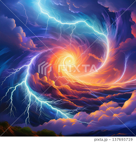 青い炎が渦巻く抽象的な背景 137693719