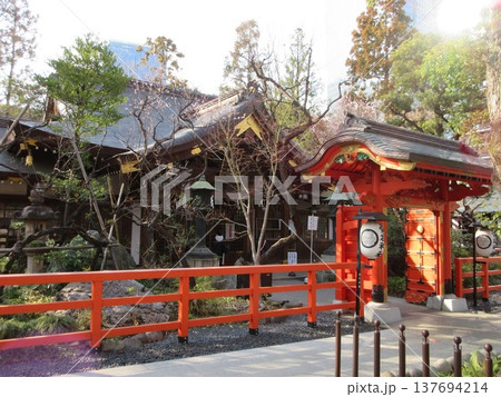 東京都港区！愛宕神社の神門と拝殿 137694214
