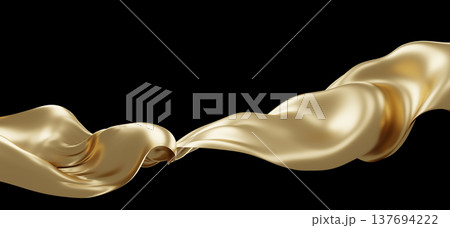 Luxury gold silk fabric flowing in the wind isolated on black background 3D render Luxury gold silk fabric flowing in the wind isolated on black background 3D render 137694222