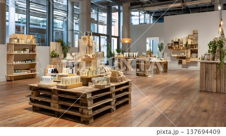 Sustainable retail store with eco friendly product displays 137694409