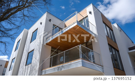 Contemporary townhouse with step free balcony access and secure railing system 137695152