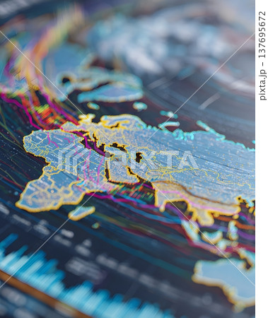 Concept of sector rotation in Q2 2026 visualized with color coded financial graphs layered over global map, clean flat lay design, high resolution 137695672