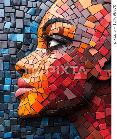 Colorful Mosaic Portrait of a Woman Face 137696970