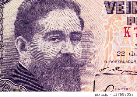 Isaac Albeniz a closeup portrait from old Spanish money Isaac Albeniz a closeup portrait from old Spanish money 137698058