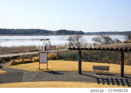 双子公園展望デッキから見る印旛沼とサイクリングロード 双子公園展望デッキから見る印旛沼とサイクリングロード 137698238