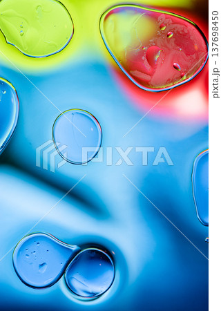 Soft blue and white fluid waves with transparent bubbles macro shot Soft blue and white fluid waves with transparent bubbles macro shot 137698450