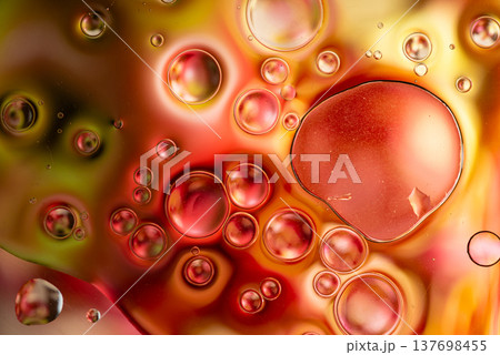 Intense red liquid spheres macro abstract cell structure background 137698455