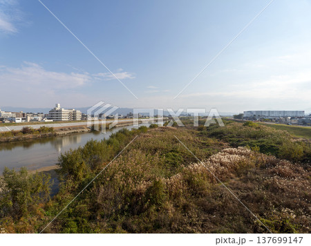 青空と大和川の風景 137699147