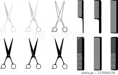 理容用のハサミとクシの素材セット 137699238