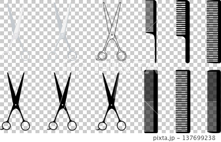 理容用のハサミとクシの素材セット 137699238