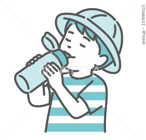 水筒で水分補給をしている男の子（子供）のイラスト 137699325