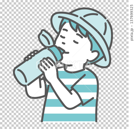 水筒で水分補給をしている男の子（子供）のイラスト 137699325