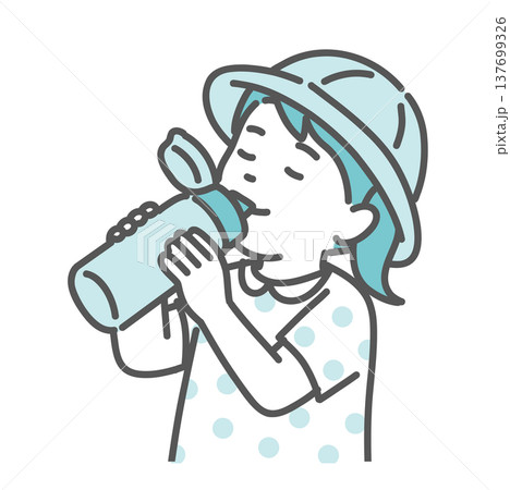 水筒で水分補給をしている女の子（子供）のイラスト 137699326
