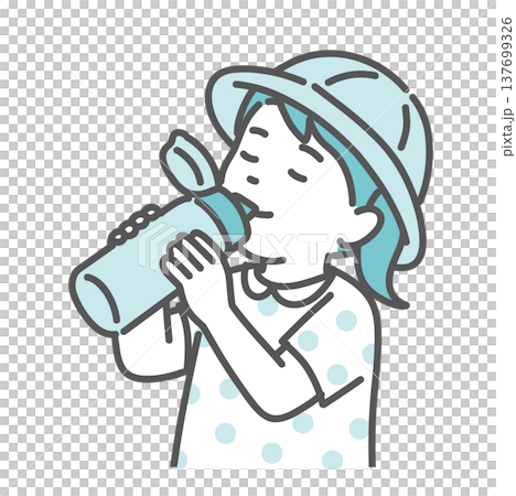 水筒で水分補給をしている女の子（子供）のイラスト 137699326
