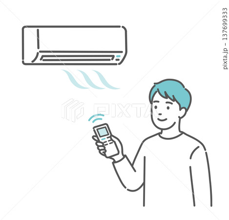 エアコン(冷房)で室温調節をする男性のイラスト エアコン(冷房)で室温調節をする男性のイラスト 137699333
