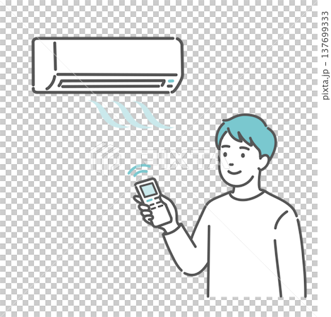 An illustration of a man adjusting the room temperature with an air conditioner (cooling). An illustration of a man adjusting the room temperature with an air conditioner (cooling). 137699333