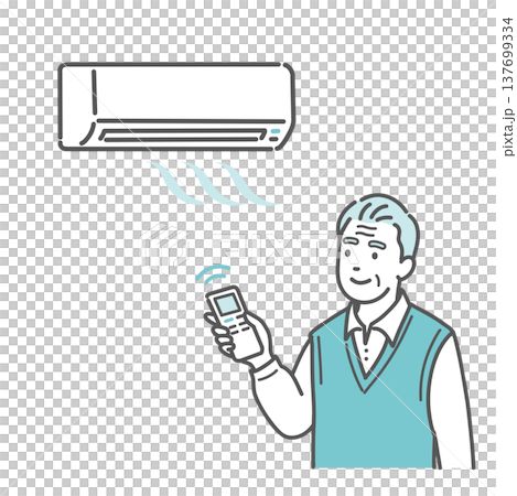 エアコン(冷房)で室温調節をする高齢男性のイラスト エアコン(冷房)で室温調節をする高齢男性のイラスト 137699334