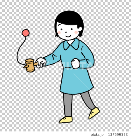 けん玉をする女の子のシンプルイラスト 137699558