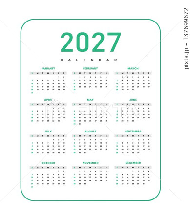 Modern 2027 Annual Calendar Template 137699672
