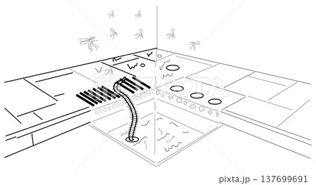 kitchen drain full of waste water where mosquitoes gather and multiply causing home sanitation risk kitchen drain full of waste water where mosquitoes gather and multiply causing home sanitation risk 137699691