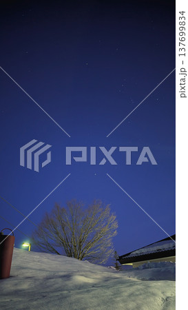 冬の澄んだ夜空に輝く星々と静かに佇む木のシルエット 冬の澄んだ夜空に輝く星々と静かに佇む木のシルエット 137699834