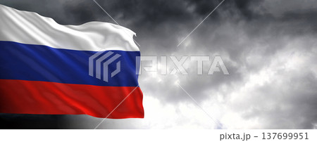 National flag of Russia with dark clouds, 3D rendering National flag of Russia with dark clouds, 3D rendering 137699951