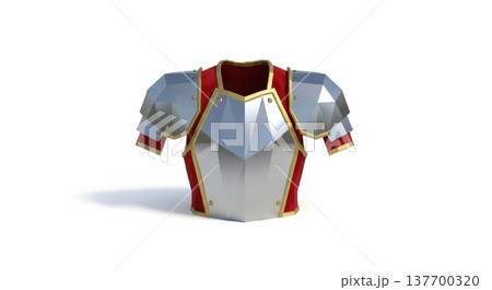 Geometric medieval armor chest piece with red and gold accents isolated on white Geometric medieval armor chest piece with red and gold accents isolated on white 137700320