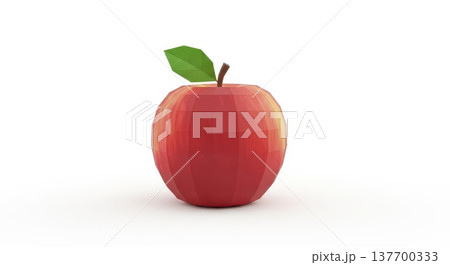 Geometric low poly red apple with green leaf on white background 137700333