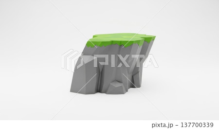 Stylized low poly rock formation with moss on white background Stylized low poly rock formation with moss on white background 137700339