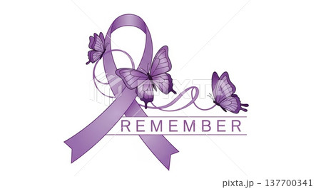 Purple ribbon symbol with butterflies: awareness and remembrance icon 137700341