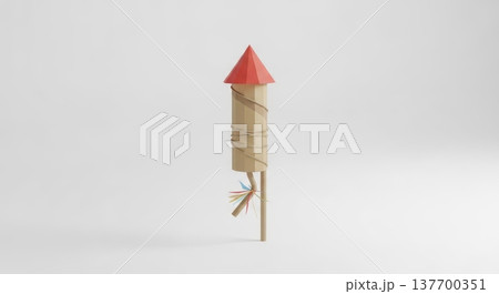 Simple wooden toy rocket with red cone tip and colorful feathers Simple wooden toy rocket with red cone tip and colorful feathers 137700351
