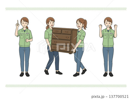 引越し作業をする女性スタッフのイラストセット(家具運搬・引越しサービス) 引越し作業をする女性スタッフのイラストセット(家具運搬・引越しサービス) 137700521