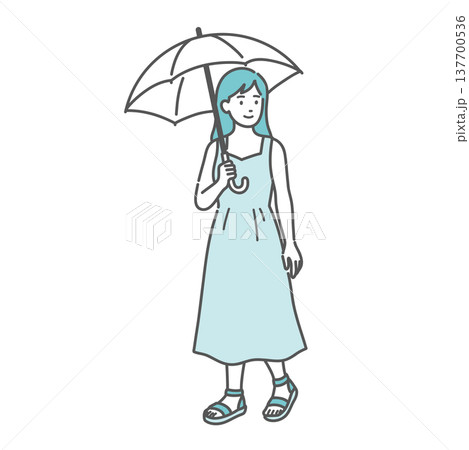 日傘をさして歩く女性のイラスト(熱中症・紫外線対策) 日傘をさして歩く女性のイラスト(熱中症・紫外線対策) 137700536