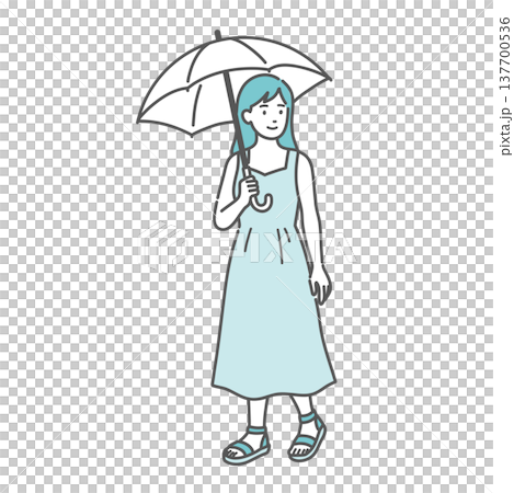 日傘をさして歩く女性のイラスト(熱中症・紫外線対策) 日傘をさして歩く女性のイラスト(熱中症・紫外線対策) 137700536