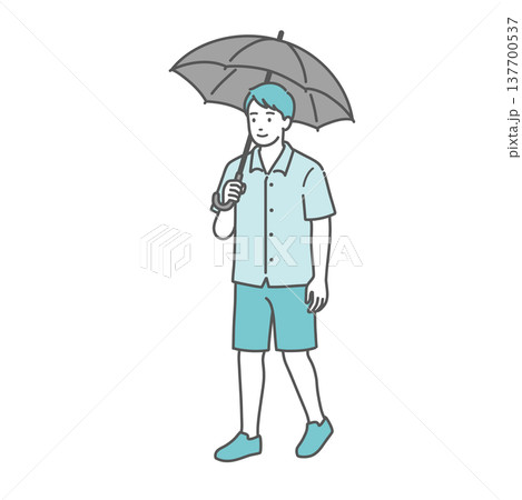 日傘をさして歩く男性のイラスト（日傘男子・熱中症対策） 137700537