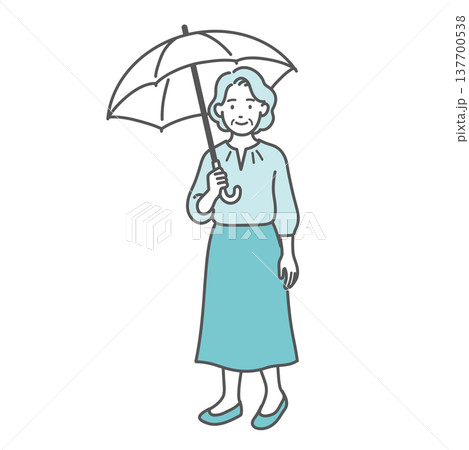日傘をさしている高齢女性のイラスト（熱中症対策・紫外線対策） 137700538