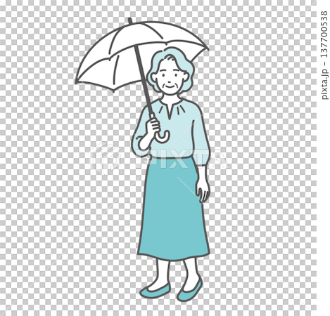 日傘をさしている高齢女性のイラスト（熱中症対策・紫外線対策） 137700538